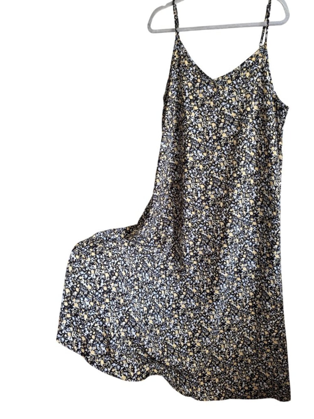 Natural Life Womens XL Floral Slip Dress Black Yellow V Neck Adjustable Straps